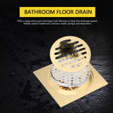 1 x RAW Customer Returns Shower Floor Drain with Removable Cover Grate 4.3x4.1x2.2 Inch Long, Brushed Gold Brass Finish for Kitchen Toilet - RRP €16.24