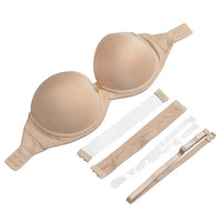 1 x Brand New YANDW Strapless Bra with Clear Back Invisible Straps Push-Up Padded Underwire Backless Halter Bra Beige 85B - RRP €39.77