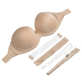 1 x Brand New YANDW Strapless Bra with Clear Back Invisible Straps Push-Up Padded Underwire Backless Halter Bra Beige 85B - RRP €39.77