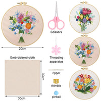 1 x Brand New Mecmbj embroidery kit beginner, Embroidery kit 3 sets for beginners Starter kit with floral design, with embroidery hoop, stamped fabric, colored threads, needles and tools - RRP €19.2