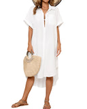 1 x RAW Customer Returns Bsubseach Women Button Down Shirt Swimsuit Cover Up Beach Coverup Blouse Tunic Dress White M - RRP €30.24