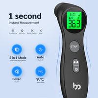 1 x RAW Customer Returns Forehead Thermometer for Children and Adults, Non-Contact Clinical Thermometer with Fever Alarm, Instant and Accurate Reading 1s, Black - RRP €19.67