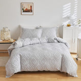 1 x RAW Customer Returns Freyamy Bohemian Bedding 135x200cm 2-piece Gray Light Gray Tufted Geometric Bedding Boho Embroidery Chic Bedding Microfiber Soft Duvet Cover with Zipper and Pillowcase 80x80cm - RRP €37.27