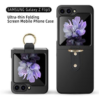 1 x RAW Customer Returns FLAGGEAR Case Compatible with Samsung Galaxy Z Flip 5, Unibody with External Screen Tempered Glass PC Open Metal Ring Protective Case with Strap - Black - RRP €21.6