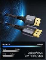 1 x RAW Customer Returns Stouchi DisplayPort Cable 2.1 2M 6.6Ft DP2.1 2.0 Cable 16K 60Hz,10K 60Hz, 8K 120Hz,4K 240Hz 165Hz 144Hz Supports 80Gbps HDR DSC1.2a FreeSync G-Sync Display Port 2.1 Cable for Gaming Monitor - RRP €18.95