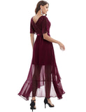 1 x RAW Customer Returns Gardenwed evening dresses elegant for wedding festive dress chiffon sleeve ruffles bridesmaid dress bridesmaid dress party graduation dress long ball gown burgundy L - RRP €57.13