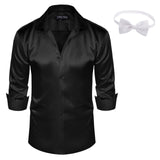 1 x RAW Customer Returns Satin Shirt Men s Business Shirt Long Sleeve 70s Shirt Glitter Shirt Party Wedding Black M - RRP €26.39