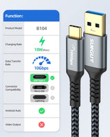 1 x RAW Customer Returns SUNGUY USB C cable, 30CM USB Type C to USB 3.1 Gen 2 cable, 10Gbps data cable and charging cable compatible with iPhone 15 15 Pro Max, Galaxy S21, Google Pixel, Android Auto, Huawei P40 P30-Gray - RRP €8.36