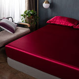 1 x RAW Customer Returns Michorinee Satin Fitted Sheet 160 x 200 cm Fitting Height 30 cm Wine Red Satin Polyester Flat Sheet Smooth Breathable for Thick Mattresses - RRP €25.99