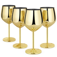 1 x RAW Customer Returns Livole Red Wine Glasses Set, 18 oz 550 ml Wine Glasses Made of Stainless Steel, Champagne Glasses, Large Bellied Cups, Cocktail Glasses with Stem, Wine Glass Set for Cocktails, Red Wine, Gold Pack of 4  - RRP €35.28