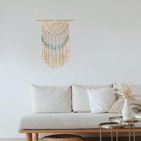 1 x Brand New Macrame Wall Hanging Large Boho Decor Handmade Yarn Woven Art Tapestry for Kids Room, Bedroom, Living Room Blue Beige - RRP €22.8