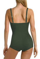 1 x RAW Customer Returns Viottiset Women s One Piece Swimsuit High Waist Tummy Control Boyleg Ruched Straps Monokini Twist Front Army Green S - RRP €37.81