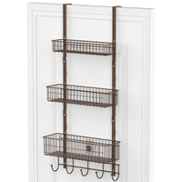 1 x RAW Customer Returns YBING hanging basket over the door, 3-tier metal door hanging shelf, door shelf, shower shelf with 3 baskets and 5 hooks, hanging storage without drilling for kitchen bathroom pantry brown  - RRP €30.24