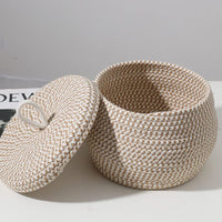 1 x RAW Customer Returns Cabilock Cotton Rope Baskets for Organizing Round Storage Basket Decorative Gift Baskets Empty Basket with Lid Collapsible Storage Containers for Shelves Closet - RRP €28.98