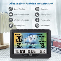 1 x RAW Customer Returns Wireless weather station with outdoor sensor, wireless weather station with weather forecast, digital color display indoor and outdoor thermometer hygrometer, barometer and moon phase black  - RRP €29.99