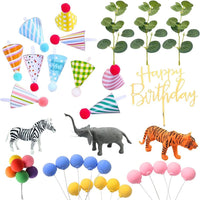 1 x Brand New Cake Decoration Safari Jungle Cake Topper Animal Party Decorations Elephants, Tigers and Zebras with Mini Birthday Party Hat Color Balloons Cake Toppers Happy Birthday Cake Toppers 3 Tier  - RRP €12.1