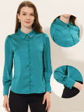 1 x RAW Customer Returns Allegra K Women s Classic Shirt St. Patrick s Day Blouse Elegant Long Puff Sleeve Work Button Down Turn Down Collar Peacock Green L - RRP €43.36