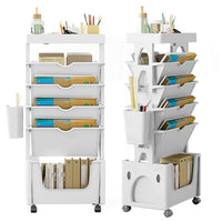 1 x RAW Customer Returns LAIWOO Movable Bookshelf, Mobile Bookshelf Cart with 5 Levels and Wheels, Narrow Rolling Storage Cart, Rolling Cart Storage Organizer for Kids, Students, Office White  - RRP €38.99