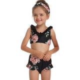 1 x Brand New Silkglory Girls Bikini, Girls Swimsuit, Girls Swimsuit with Black Printed Ruffle Design for Girls in Two Packs, Tankini Swimsuits for Girls 128 5-6 Years - RRP €21.6