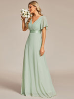 1 x RAW Customer Returns Ever-Pretty Women s A-Line Chiffon Bridesmaid Dress V Neck Chiffon Wedding Floor Length Evening Dress Mint Green 40EU - RRP €80.66