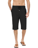 1 x RAW Customer Returns LVCBL 3 4 Pants Men Linen Summer Shorts Short Pants Men with Drawstring Black L - RRP €23.18