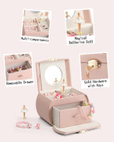 1 x RAW Customer Returns Vlando Music Box Ballerina Jewelry Box, Lockable Jewelry Box Girls PU Leather with Drawers, Jewelry Box Children, Jewelry Box with Canon Melody, Children s Day Gifts for Girls - RRP €29.99