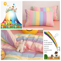 1 x RAW Customer Returns Koudi Colorful Girls Bed Linen 135x200 Children s Bed Linen Multicolored Rainbow Stripe Pattern Duvet Cover Zipper with Pillowcase 80x80cm - RRP €28.99