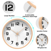 1 x RAW Customer Returns ALEENFOON 10 inch wooden clock modern quiet wall clocks table clock for living room kitchen without ticking noises indoor clock non-ticking wall clocks hanging clock white 2  - RRP €25.78