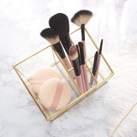 1 x RAW Customer Returns HARLIANGXY Brush Holder Gold 5 Compartments - Beauty Organizer Tray - Vintage Makeup Brush Storage - Metal Glass Cosmetic Organizer Makeup Organizer for Nail Polish, Lipsticks, Cosmetic Brushes - RRP €22.16