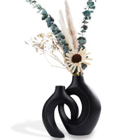 1 x RAW Customer Returns Vase Black Matt, Ceramic Vase for Pampas Grass, Vase Nordic Ring Shape Modern Decoration, Flower Vase Decoration Living Room, Bedroom, Home Decoration - RRP €32.99