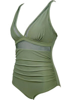 1 x RAW Customer Returns Sangdut Swimsuit Women Tummy Control Sexy V Neck Swimsuits Push Up One Piece Swimwear With Cups Mesh Monokini Swimsuits Green, L  - RRP €32.35