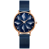 1 x RAW Customer Returns SHENGKE Creative Ladies Watch Analogue Quartz Wristwatch with Black Stainless Steel Strap Waterproof Ladies Watches with Blue Starry Sky Dial for Women Flowers Starry-Mesh Band-Blue  - RRP €29.99