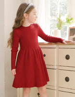 1 x RAW Customer Returns Arshiner Dresses Girls Sweater Dress Autumn Winter Dress Long Sleeve Knitted Dress Christmas Dress Flare Skater Dress A-line Plain Basic Children s Casual Dress Red 150 - RRP €23.9