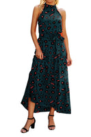 1 x RAW Customer Returns Awemeal Women s Summer Dress Long Floral Pattern Boho Dress Sleeveless Halterneck Beach Dress Ruffle Maxi Dress with Belt M, 259 Dark Green  - RRP €45.99