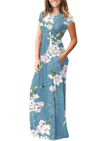 1 x RAW Customer Returns AUSELILY Women s Short Sleeve Loose Casual Long Maxi Dresses with Pockets Floral Light Blue, Medium  - RRP €32.99