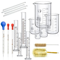 1 x RAW Customer Returns Set of Cylindrical Graduated Glass Pipettes, JESSTOLO 5 Graduated Measuring Beakers, 4 Graduated Cylinders, 3 Graduated Glass Pipettes, 4 Glass Stirring Rods and 2 Cleaning Brushes - RRP €41.3