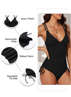 1 x RAW Customer Returns Dokotoo Women s Swimsuit Black V-Neck Backless Swimwear Ruffle Tummy Control One Piece Beachwear Swimsuit Large - RRP €34.27