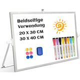 1 x RAW Customer Returns QUEENLINK Whiteboard Magnetic, Double-Sided Use Desktop Magnetic Board Small, White Board Small with Stand 30x40cm Writing Board Wipeable - RRP €19.99