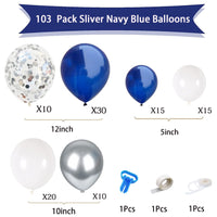 2 x Brand New 113 Pieces Silver Blue Balloons, Navy Blue Balloons, Silver Blue Confetti Garland Latex Balloons for Boys, Baby Baptism, Birthday, Graduation, Wedding - RRP €27.14