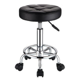 1 x RAW Customer Returns HMTOT Round Rolling Stool PU Leather Seat Stool Height Adjustable Swivel Stool with Wheels Black - RRP €40.98