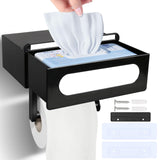 1 x RAW Customer Returns SUNZOS toilet paper holder without drilling, toilet paper holder black, toilet paper holder with wet wipes box, WC toilet paper holder with shelf for bathroom, self-adhesive or drilling black  - RRP €17.29