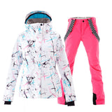 1 x RAW Customer Returns HOTIAN Women s Snowsuit, Waterproof Windproof Winter Warm Snow Skiing Sets, for Hiking Climbing Insulated Snowboarding WH PK L - RRP €152.87