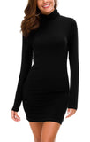 1 x RAW Customer Returns EXCHIC Women s High Neck Mini Dress Long Sleeve Slim Bodycon Dress S, Black  - RRP €29.98