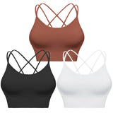 1 x RAW Customer Returns Sykooria Sports Bra Women Padded Bustier Women s Bra without Underwire Spaghetti Straps Cross Back Design Push up Bra Sports Bra Top for Yoga Fitness, Black White Brown, L - RRP €31.46