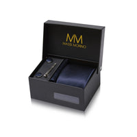 1 x RAW Customer Returns Massi Morino Dark Blue men s ties and handkerchiefs with cufflinks, tie clip set - Intense Blue Modern men s suit accessory for wedding - RRP €29.9