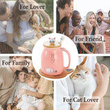 1 x RAW Customer Returns Cat Cup Cute Ceramic Coffee Cup with Lid, Stainless Steel Spoon, Novelty Morning Cup Tea Milk Christmas Mug Gift Tea Cup with Lid and Strainer Gifts for Women 380ML Pink  - RRP €18.14