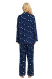 1 x RAW Customer Returns GLOBAL pajamas women s flannel Cotton Women s Pajama Set Two-piece sleepwear women s pjs set long Front button placket and drawstring Blue Star L - RRP €30.24