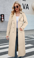 1 x RAW Customer Returns Feziakuk Women s Trench Coat Long Double Breasted Coat Windproof Jacket Plain Lapel Transition Coat with Adjustable Belt Almond M - RRP €63.52