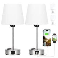 1 x RAW Customer Returns kakanuo Set of 2 Bedside Lamps, 3-Way Dimmable Touch Bedside Table Lamp with USB-A C Ports 2 Socket 2 Bulbs, Table Lamp for Bedroom Living Room Office White  - RRP €50.99