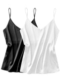 1 x RAW Customer Returns Ekouaer Spaghetti Top Women s Elegant Satin Tank Top Undershirts Valentine s Day Gift Spaghetti Straps Basic Top Long Tanks Adjustable Spaghetti Strap Cami Camisole Tank Top White Black XXL - RRP €26.99